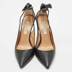 Pre Owned Aquazzura Black Leather Bow Tie Pumps Size 39.5