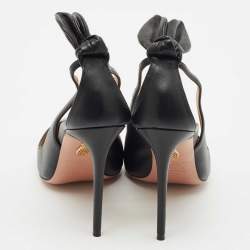 Pre Owned Aquazzura Black Leather Bow Tie Pumps Size 39.5
