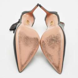 Pre Owned Aquazzura Black Leather Bow Tie Pumps Size 39.5