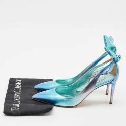 Pre Owned Aquazzura Two Tone Leather Bow Tie Pumps Size 37.5