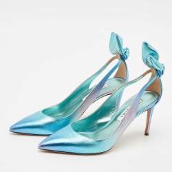 Pre Owned Aquazzura Two Tone Leather Bow Tie Pumps Size 37.5