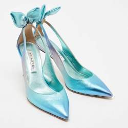 Pre Owned Aquazzura Two Tone Leather Bow Tie Pumps Size 37.5