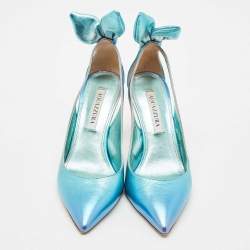 Pre Owned Aquazzura Two Tone Leather Bow Tie Pumps Size 37.5