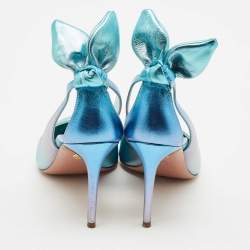 Pre Owned Aquazzura Two Tone Leather Bow Tie Pumps Size 37.5