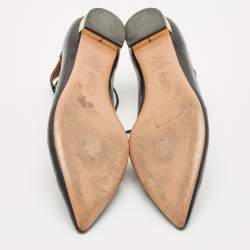 Pre Owned Aquazzura Black Leather Christy Ankle-Wrap Ballet Flats Size 40.5