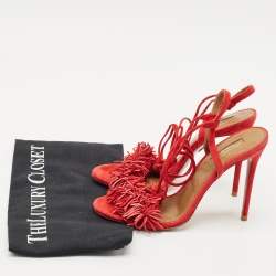 Pre Owned Aquazzura Red Suede Wild Thing Ankle Strap Sandals Size 35