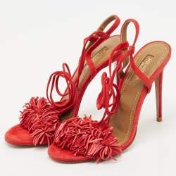 Pre Owned Aquazzura Red Suede Wild Thing Ankle Strap Sandals Size 35