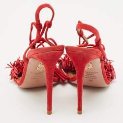 Pre Owned Aquazzura Red Suede Wild Thing Ankle Strap Sandals Size 35