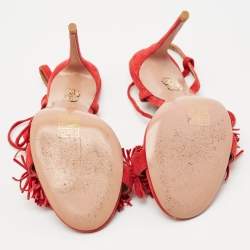 Pre Owned Aquazzura Red Suede Wild Thing Ankle Strap Sandals Size 35