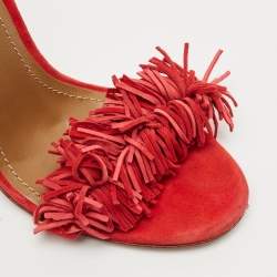 Pre Owned Aquazzura Red Suede Wild Thing Ankle Strap Sandals Size 35