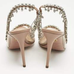 Pre Owned Aquazzura Beige Leather and PVC Temptation Slingback Sandals Size 37