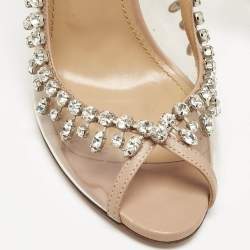 Pre Owned Aquazzura Beige Leather and PVC Temptation Slingback Sandals Size 37