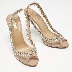 Pre Owned Aquazzura Beige Leather and PVC Temptation Slingback Sandals Size 37