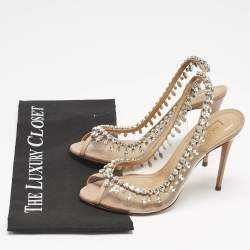 Pre Owned Aquazzura Beige Leather and PVC Temptation Slingback Sandals Size 37