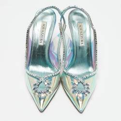 Pre Owned Aquazzura Transparent Crystal Embellished PVC Heaven Slingback Pumps Size 38.5