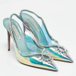 Pre Owned Aquazzura Transparent Crystal Embellished PVC Heaven Slingback Pumps Size 38.5