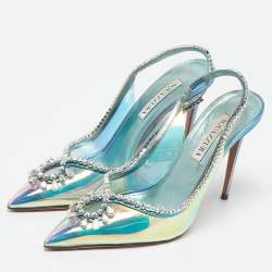Pre Owned Aquazzura Transparent Crystal Embellished PVC Heaven Slingback Pumps Size 38.5