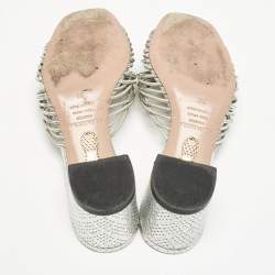 Aquazzura Metallic Silver Leather Club Twist Slide Sandals Size 36