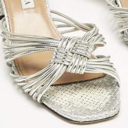Aquazzura Metallic Silver Leather Club Twist Slide Sandals Size 36