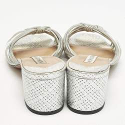 Aquazzura Metallic Silver Leather Club Twist Slide Sandals Size 36