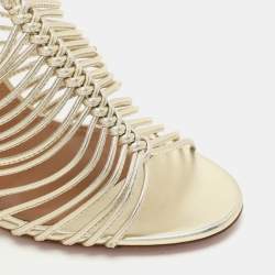 Pre Owned Aquazzura Gold Leather Nadja Strappy Ankle Wrap Sandals Size 36.5