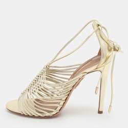 Aquazzura Gold Leather Nadja Strappy Ankle Wrap Sandals Size 36.5