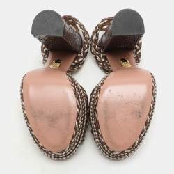 Pre Owned Aquazzura Brown/Light Gold Braided Leather Cozumel Platform Sandals Size 36.5