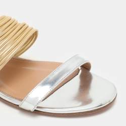 Aquazzura Silver/Gold Leather Rendez Vous Flat Slides Size 37