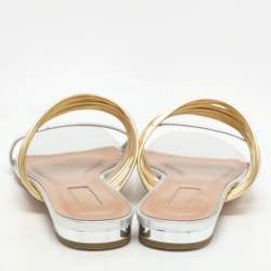 Aquazzura Silver/Gold Leather Rendez Vous Flat Slides Size 37