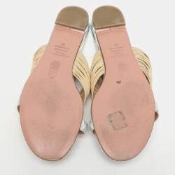 Aquazzura Silver/Gold Leather Rendez Vous Flat Slides Size 37