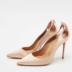 Pre Owned Aquazzura Beige Satin Forever Marilyn Cut Out Tassel Detail Pumps Size 39