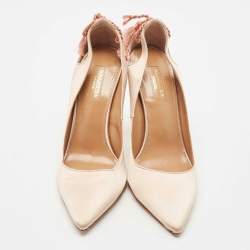 Pre Owned Aquazzura Beige Satin Forever Marilyn Cut Out Tassel Detail Pumps Size 39