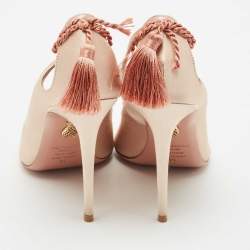 Pre Owned Aquazzura Beige Satin Forever Marilyn Cut Out Tassel Detail Pumps Size 39