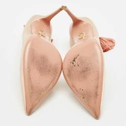 Pre Owned Aquazzura Beige Satin Forever Marilyn Cut Out Tassel Detail Pumps Size 39