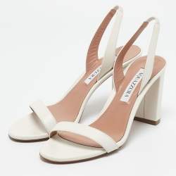 Pre Owned Aquazzura White Leather So Nude Slingback Sandals Size 37.5