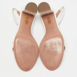 Pre Owned Aquazzura White Leather So Nude Slingback Sandals Size 37.5