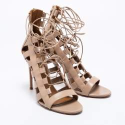 Aquazzura Beige Leather Amazon Ankle Strap Sandals Size 40