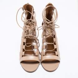Aquazzura Beige Leather Amazon Ankle Strap Sandals Size 40
