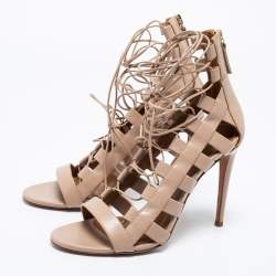Aquazzura Beige Leather Amazon Ankle Strap Sandals Size 40