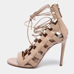 Aquazzura Beige Leather Amazon Ankle Strap Sandals Size 40
