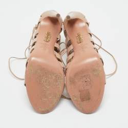 Aquazzura Beige Leather Amazon Ankle Strap Sandals Size 40