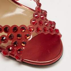 Aquazzura Red PVC Crystal Embellished Tequila Sandals Size 39.5