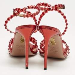 Aquazzura Red PVC Crystal Embellished Tequila Sandals Size 39.5