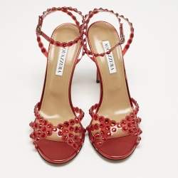 Aquazzura Red PVC Crystal Embellished Tequila Sandals Size 39.5