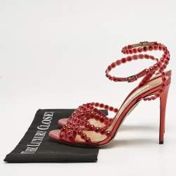 Aquazzura Red PVC Crystal Embellished Tequila Sandals Size 39.5