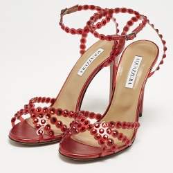 Aquazzura Red PVC Crystal Embellished Tequila Sandals Size 39.5