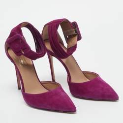 Pre Owned Aquazzura Purple Suede Casablanca Ankle Cuff Pumps Size 40