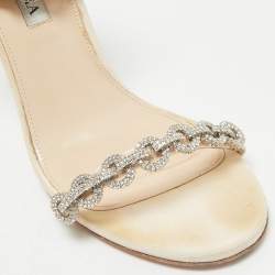 Pre Owned Aquazzura Beige Grosgrain Embellished Love Link Sandals Size 37.5