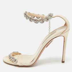 Pre Owned Aquazzura Beige Grosgrain Embellished Love Link Sandals Size 37.5