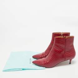 Aquazzura Burgundy Croc Embossed Leather Quant Ankle Length Boots Size 41